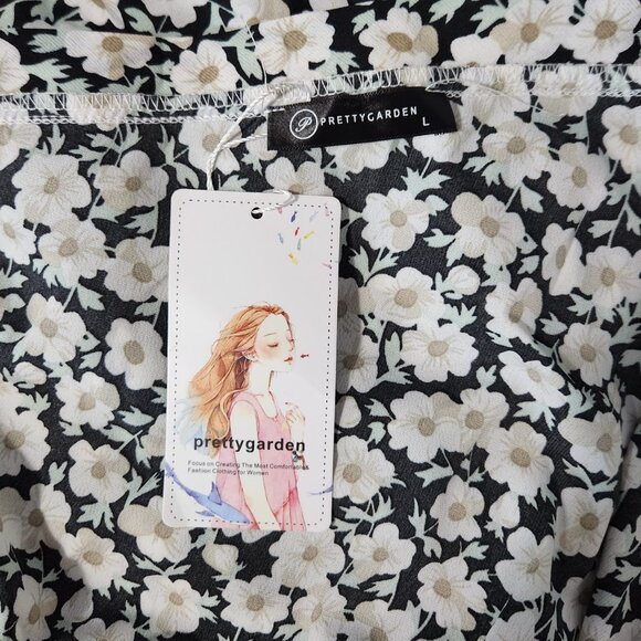 PrettyGarden Black Floral Print One-Shoulder Dress Size L - Picture 11 of 13